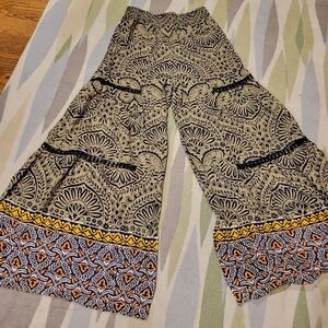 NWT ANGIE Bohemian Patterned High Waisted Wide-Leg Pants with Crochet